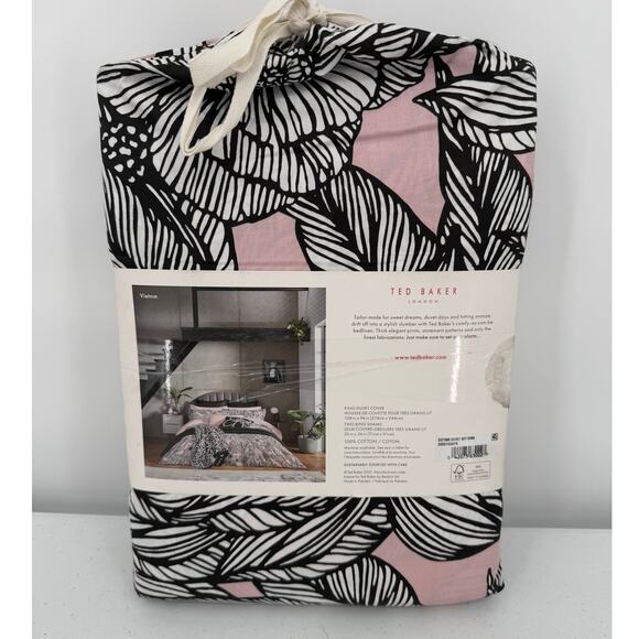 NEW Ted Baker Vietnm Floral Pink/White/Black Cotton KING Duvet Cover Set - Picture 3 of 5